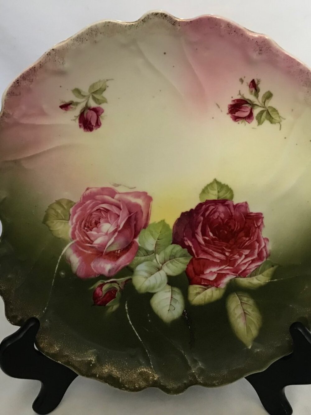 Antique Cake Serving Platter - Rose Pattern - Unmarked